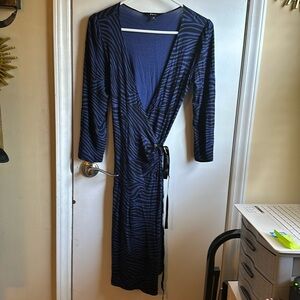 Express blue and black animal print 90s vintage wrap dress
